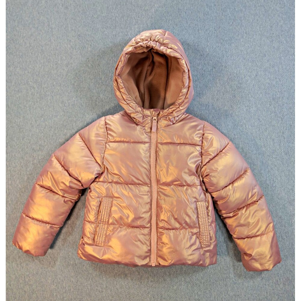 SwissTech Unisex Kids XS Hooded Puffer Jacket Full Zip Pink Polyester